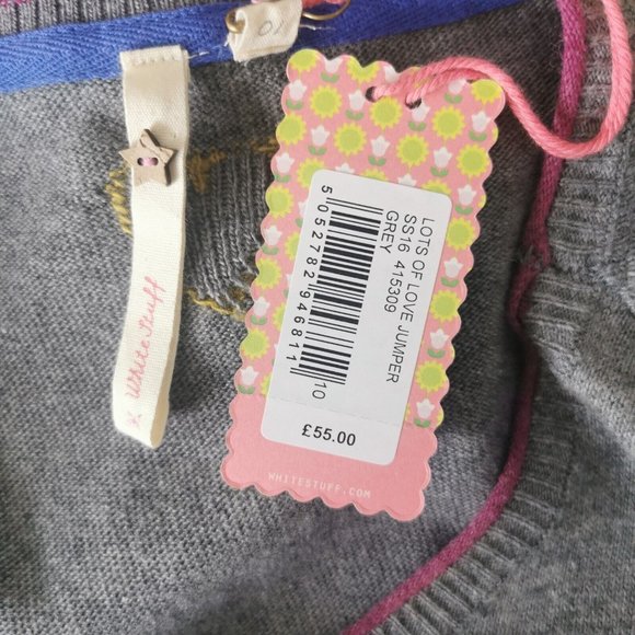 WHITE STUFF Lots of Love Jumper Hearts NEW £55 UK Size 10 Roll Tab Sleeves - Picture 6 of 7